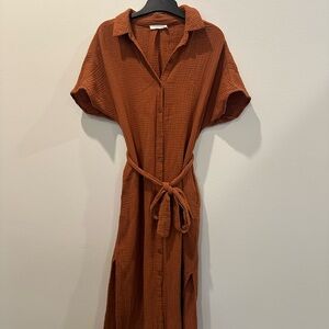 Lush Rust Button-Up Midi Pantsuit